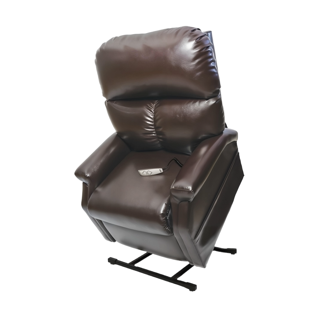 A brown lift chair.